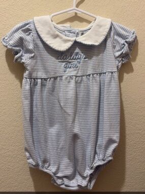 “Daddy's Girl” Blue & White Striped Baby Romper